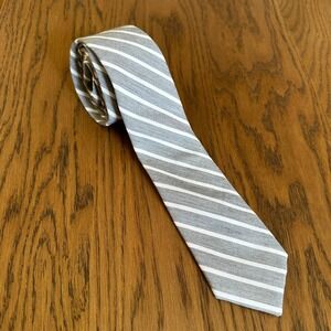 Spier & Mackay Handmade Necktie 100% Cotton Gray & White Striped Pattern